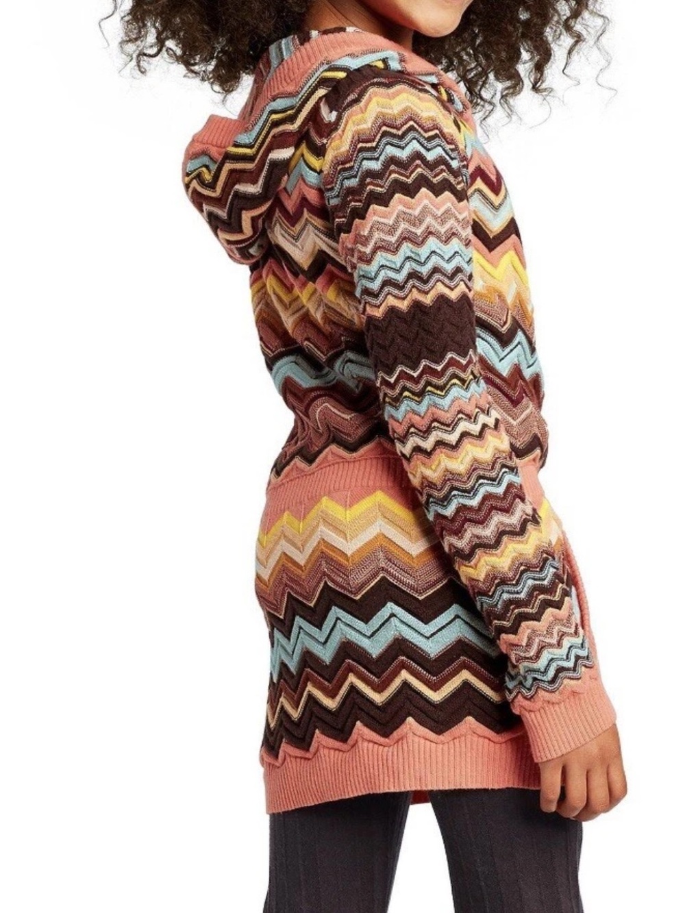 Missoni X Target Zigzag Hooded Cardigan in Pink, Brown Blue & Yellow, girl XL, S